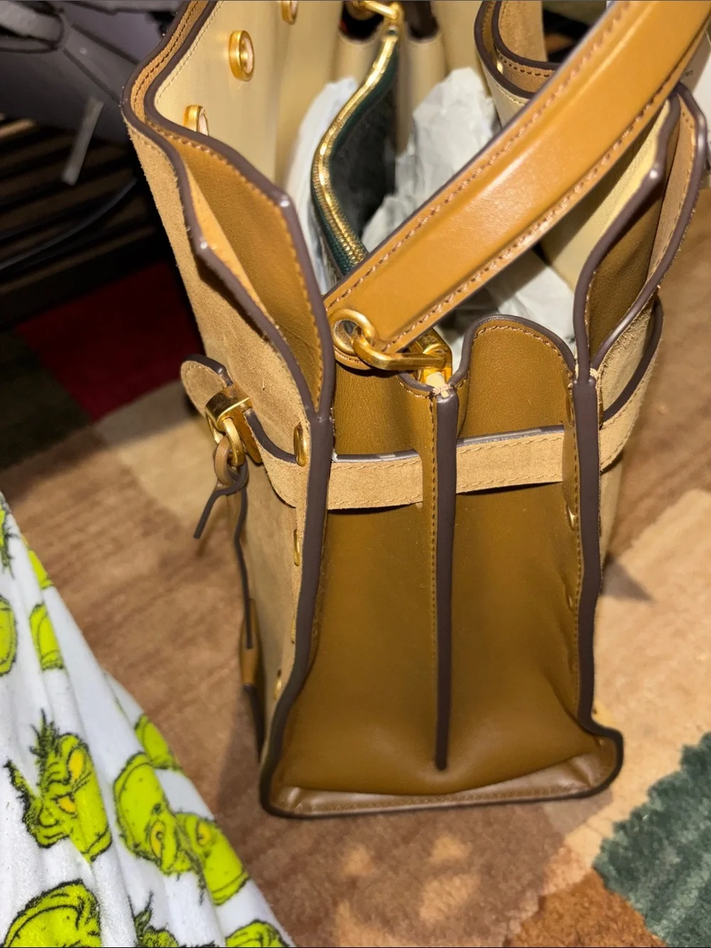 Tory Burch Lee Radzwill Suede Shoulder Bag in Tan with Gold Hardware
